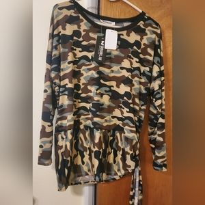 DoublJu Blouse Green tan brown black in color